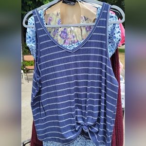 Blue Striped V-Tank Top